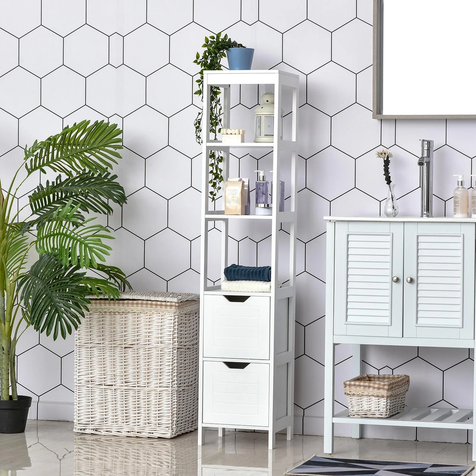 Schrank mit 2 Schubladen und 3 offenen Regalen - 6