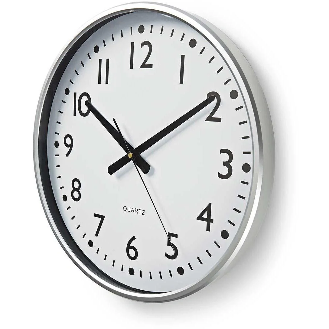 Nedis Wanduhr - 38 cm Durchmesser mit gut lesbaren Zahlen - Silber - 3