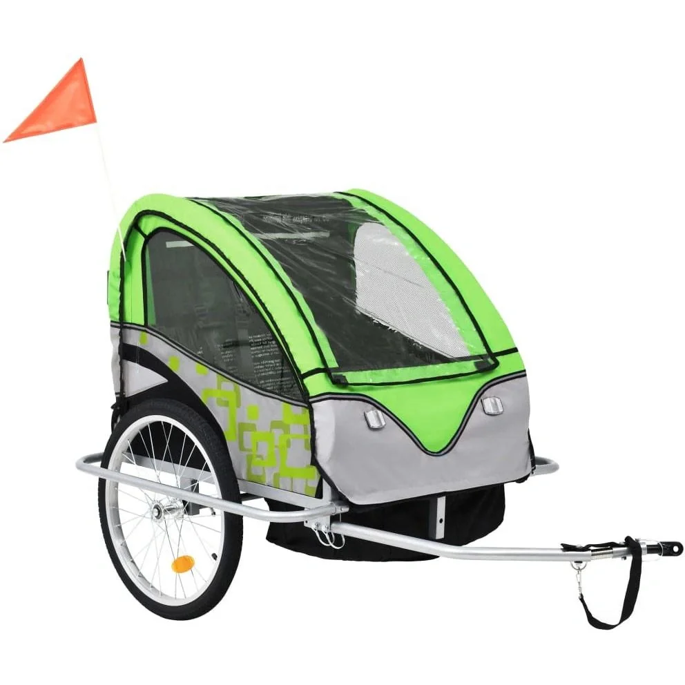 Kinderfahrradanhänger und Kinderwagen 2-in-1 grün und grau - 1