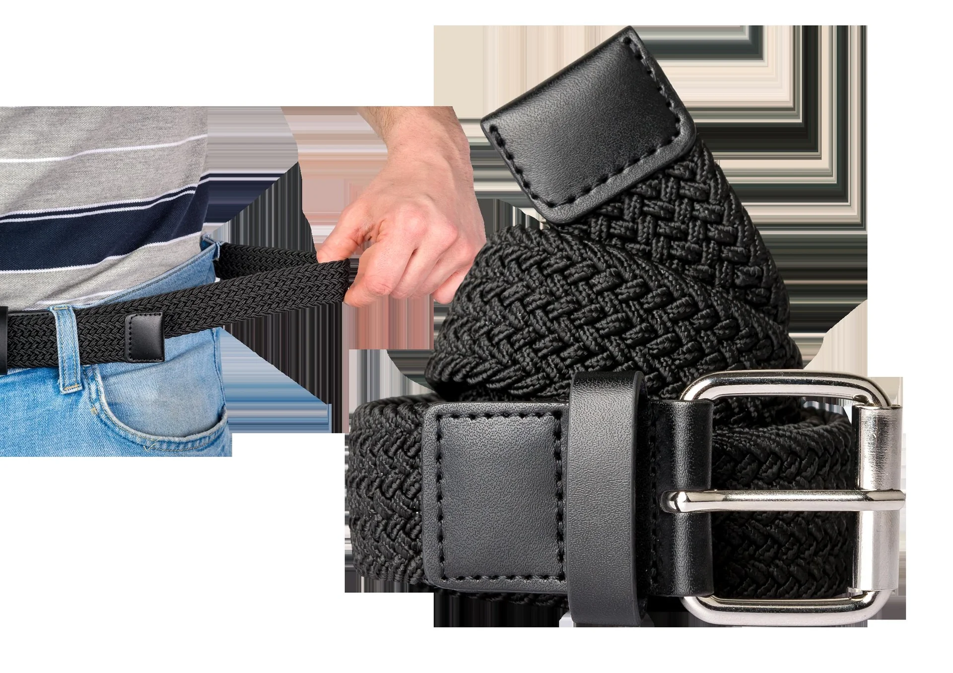 Stretch-Gürtel für Herren, superelastisch 3cm Breit, Farbe schwarz - 3