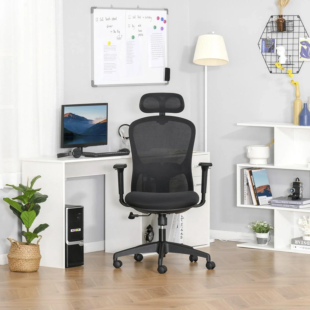 Bürostuhl mit Wippenfunktion Kopflehne Home-Office-Stuhl höhenverstellbarer Schreibtischstuhl ergonomisch 360°-Drehräder - 4