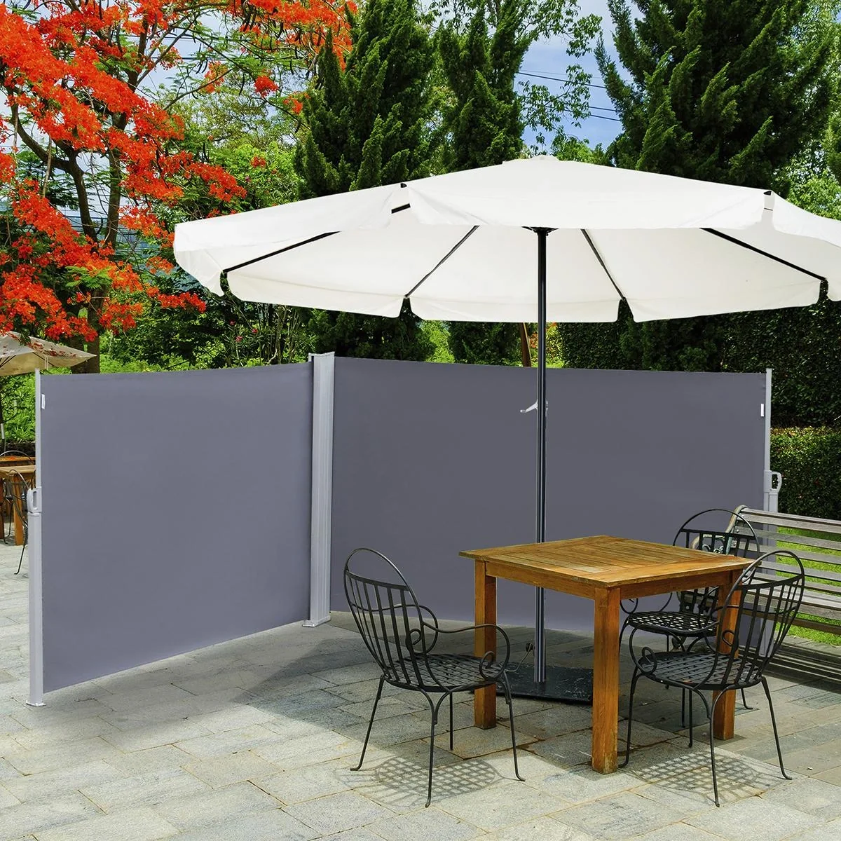 Seitenmarkise, Sicht- und Sonnenschutz, Seitenrollo, Polyester, Grau, 6 x 1,8 m - 4