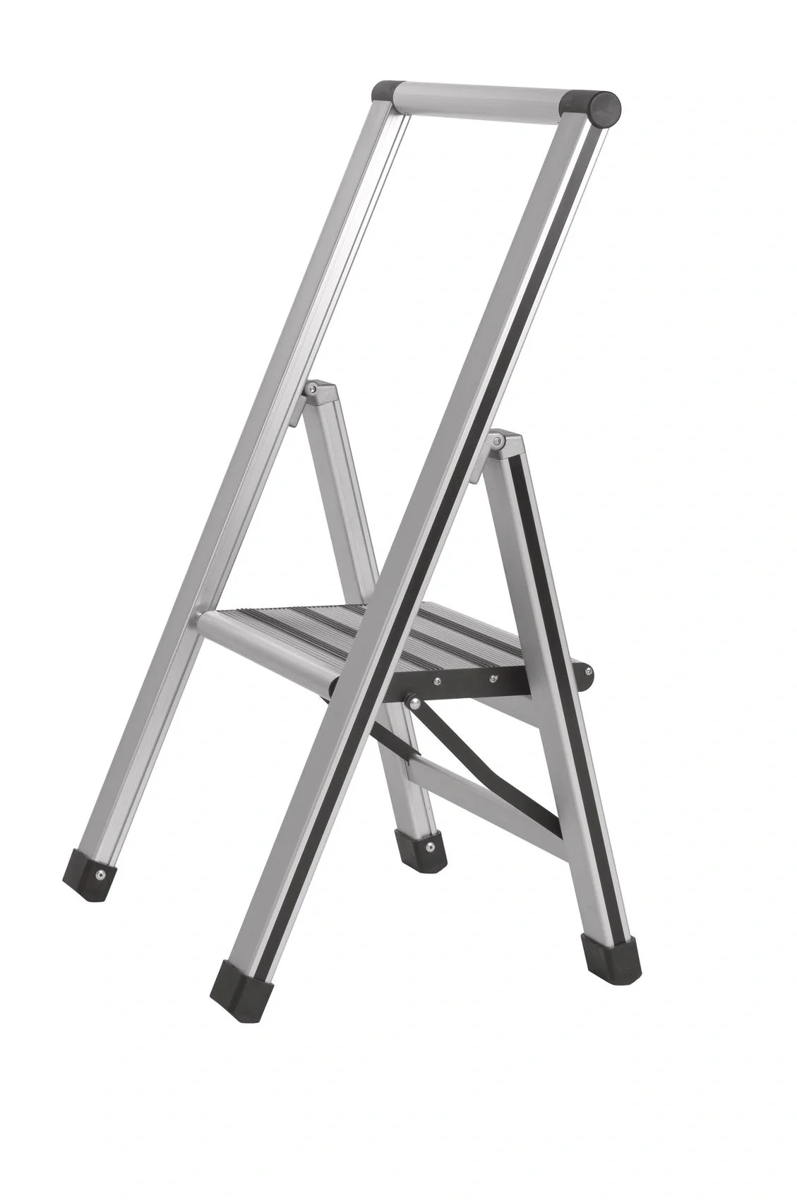 Alu-Design Klapptrittleiter 1-stufig Silber, rutschfeste Haushaltsleiter, Sicherheits-Stehleiter - 12