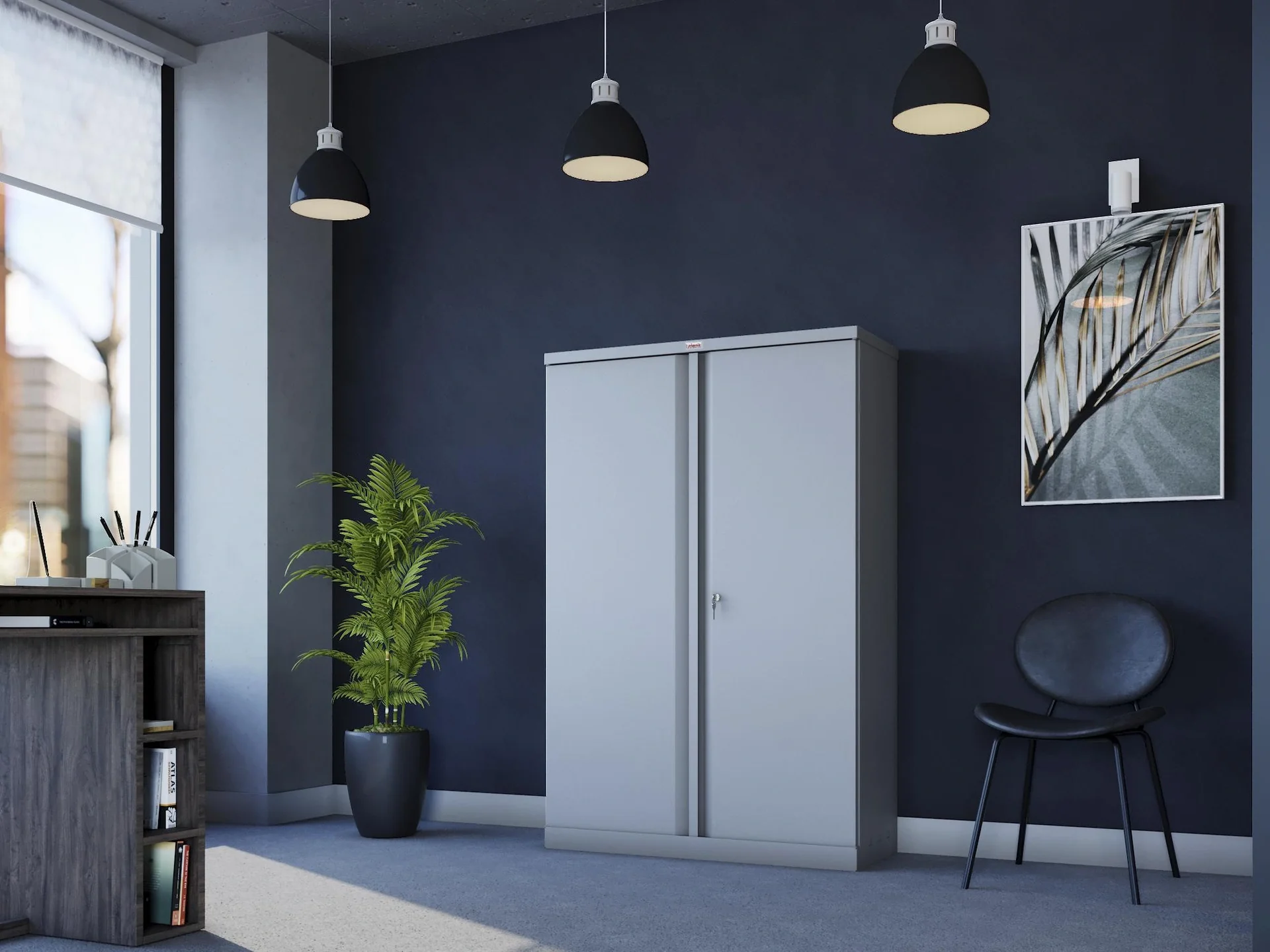 Aufbewahrungsschrank SCL-Serie aus Stahl mit 2 Türen und 3 Einlegeböden mit Schlüsselschloss, grau - 6