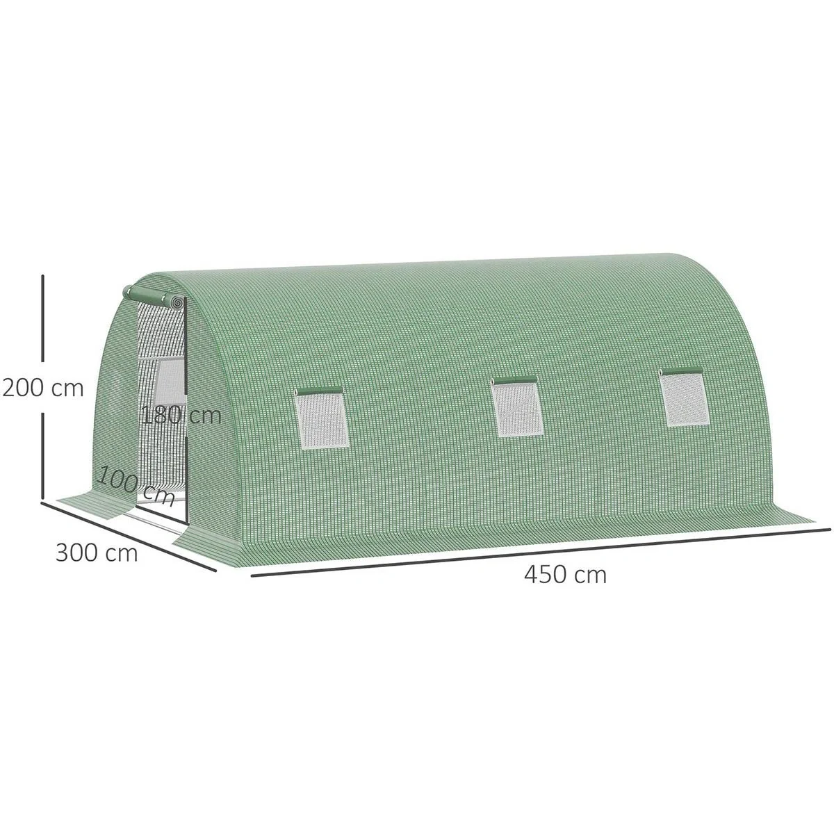 Foliengewächshaus begehbares Polytunnel 4,5 x 3 m Gewächshaus mit 6 Fenster Treibhaus Frostschutz Stahlrohr Dunkelgrün - 1