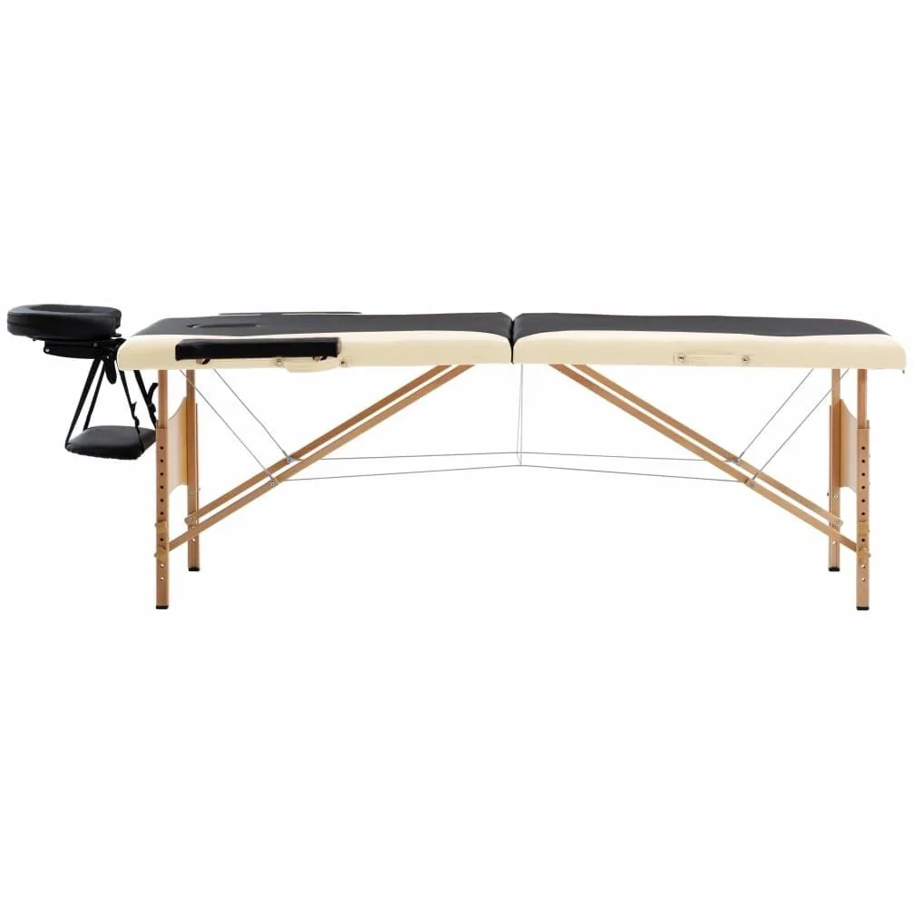 Klappbarer Massagetisch 2 Zonen Holz schwarz und beige - 8
