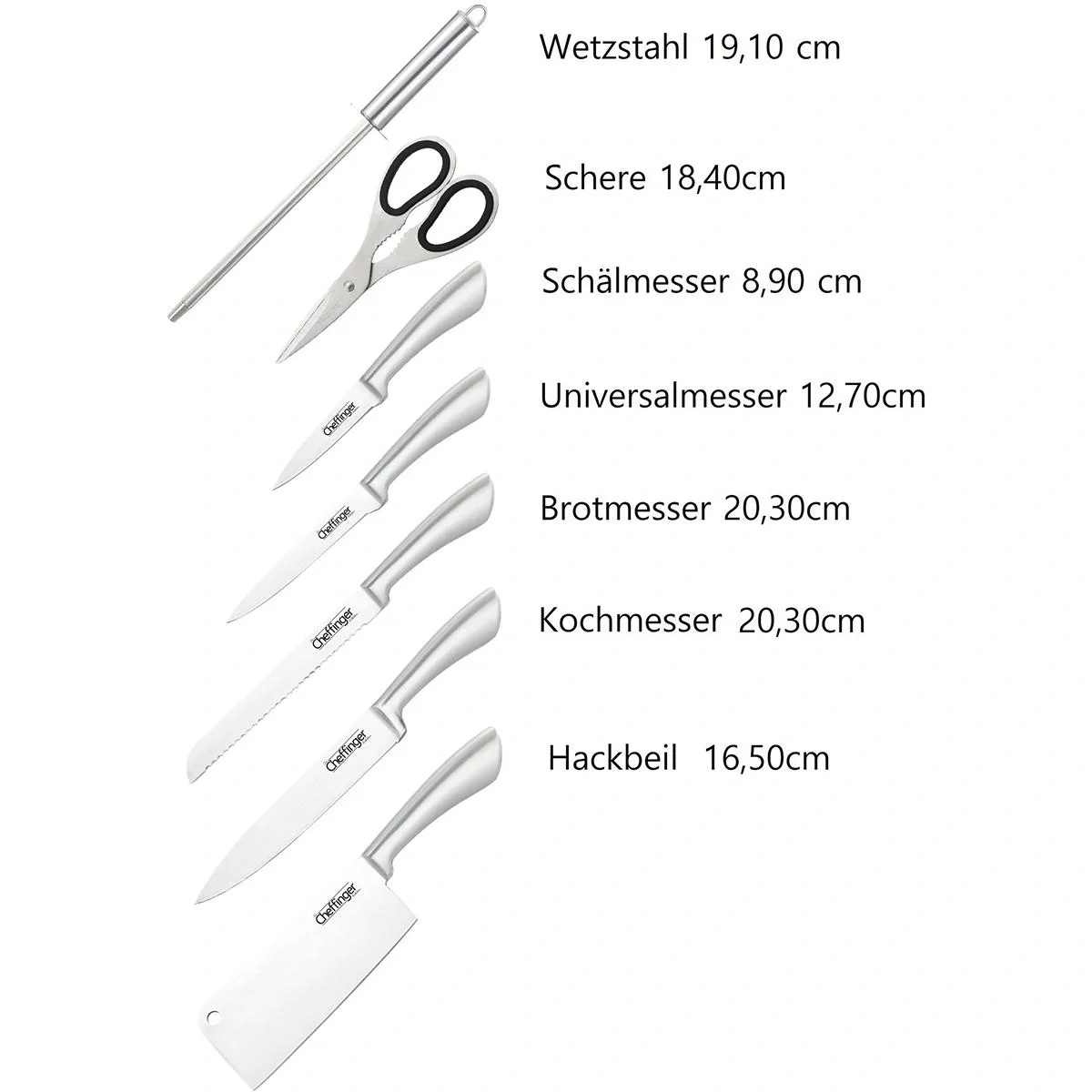 Cheffinger 8-teiliges Messerset mit Standard - silber/grau - 3
