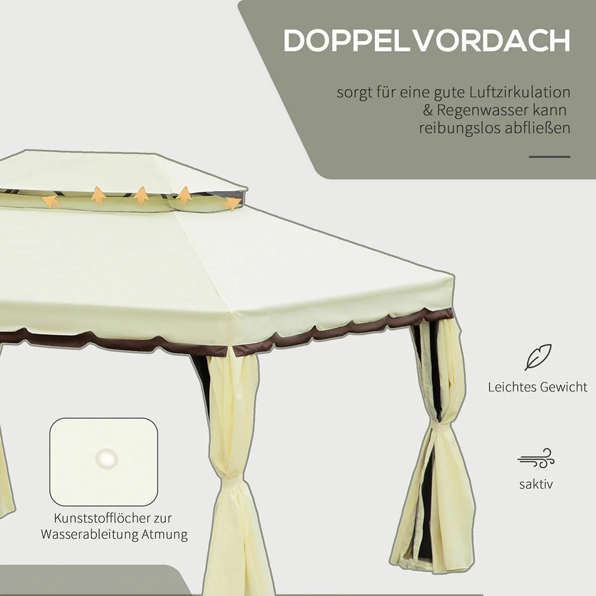 Gartenpavillon Pavillon Gartenzelt Festzelt Partyzelt mit 4 x Seitenwand wetterfest Aluminium Polyester Cremeweiß 3,9 x - 5