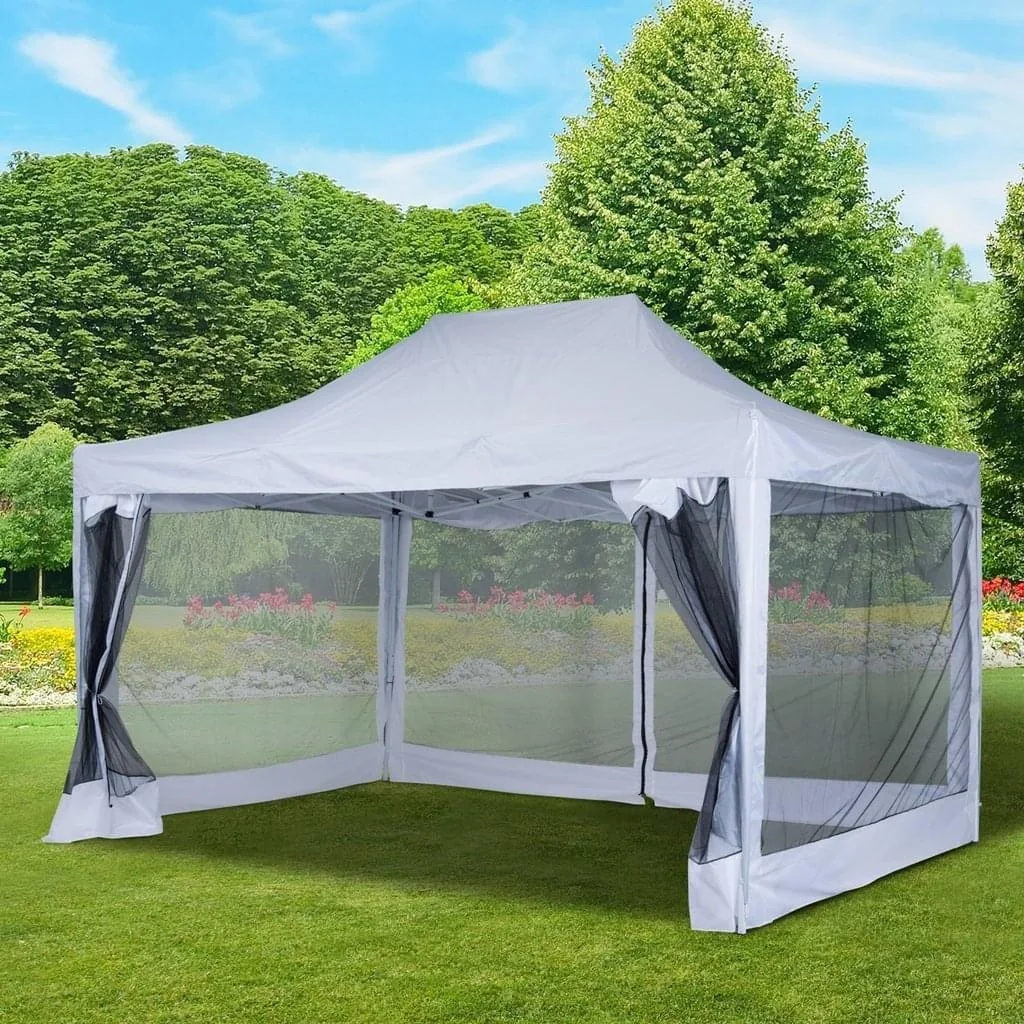 Faltpavillon mit Seitenwänden 4,5x3m Stahl Weiß - 5