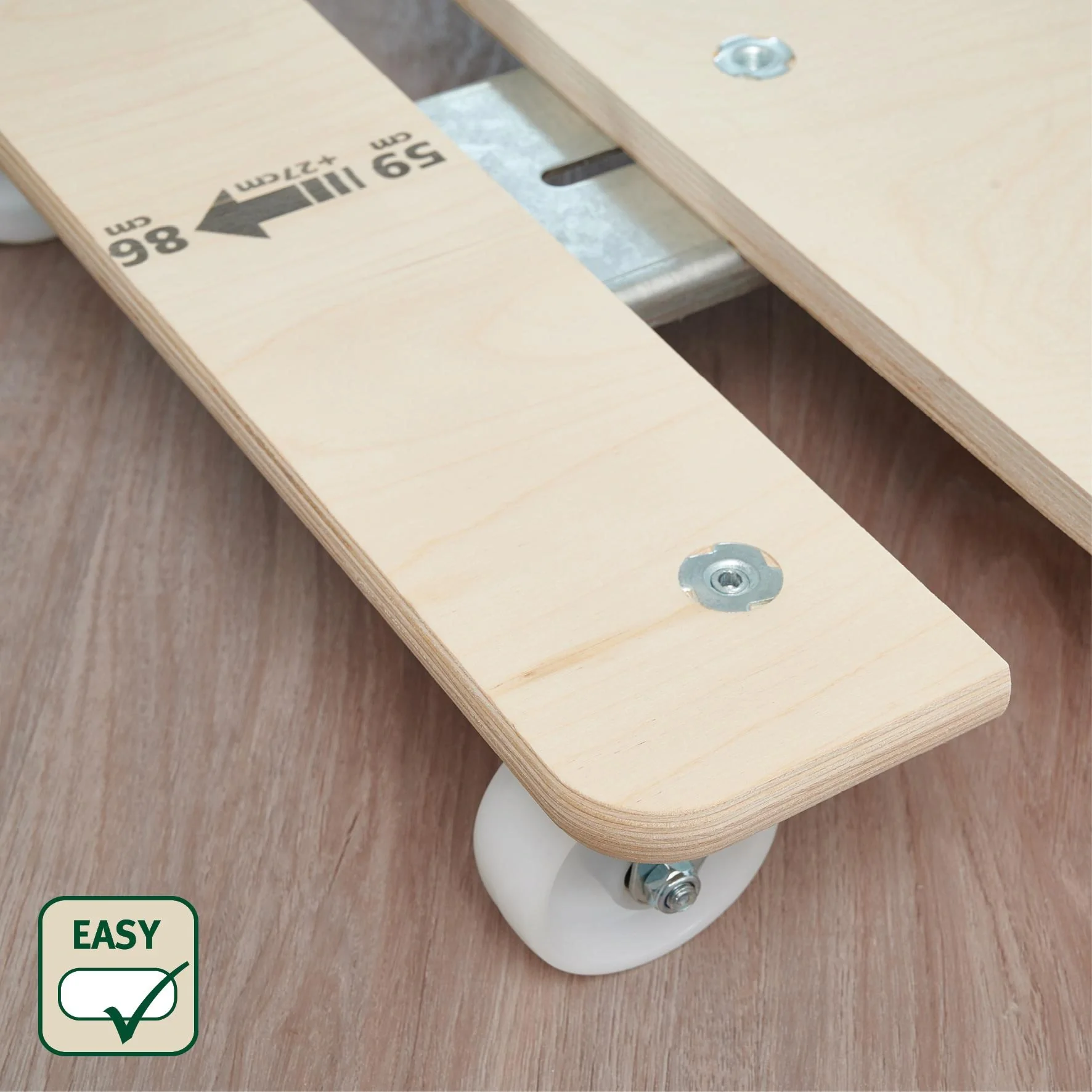 Transporthilfe MM 1332, 59-86 x 49 x 11 cm ausziehbar, harte Rollen Ø 75 mm, Rollenlager, Birke FSC®, Tragkraft 200 kg - 8