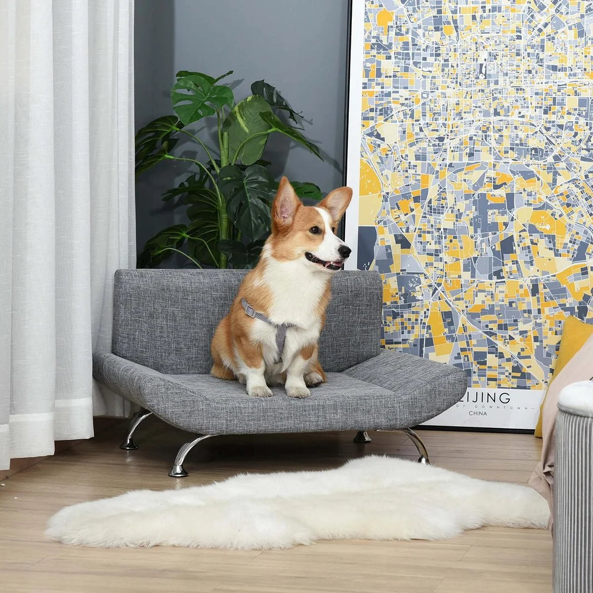 Haustiersofa Hundesofa Hundebett für Katzen Hunde mit dicker Schaumstoff Weichheit modernes Design Grau 84 x 56 x 46 cm - 4