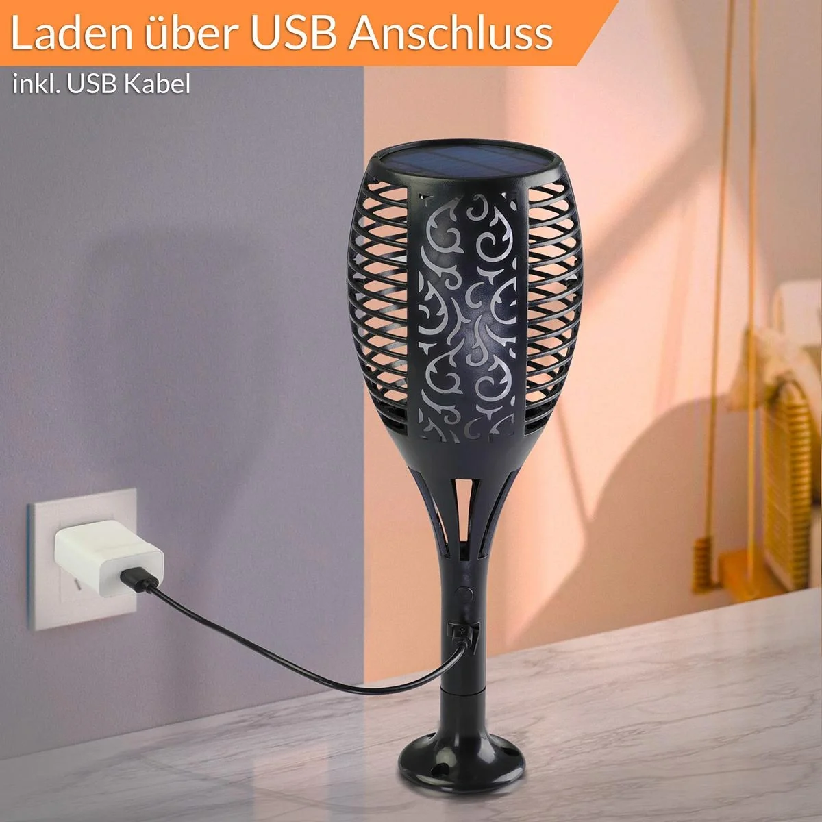 Gartenfackel - Solar - 2 Stück - Mit USB-Anschluss - 7