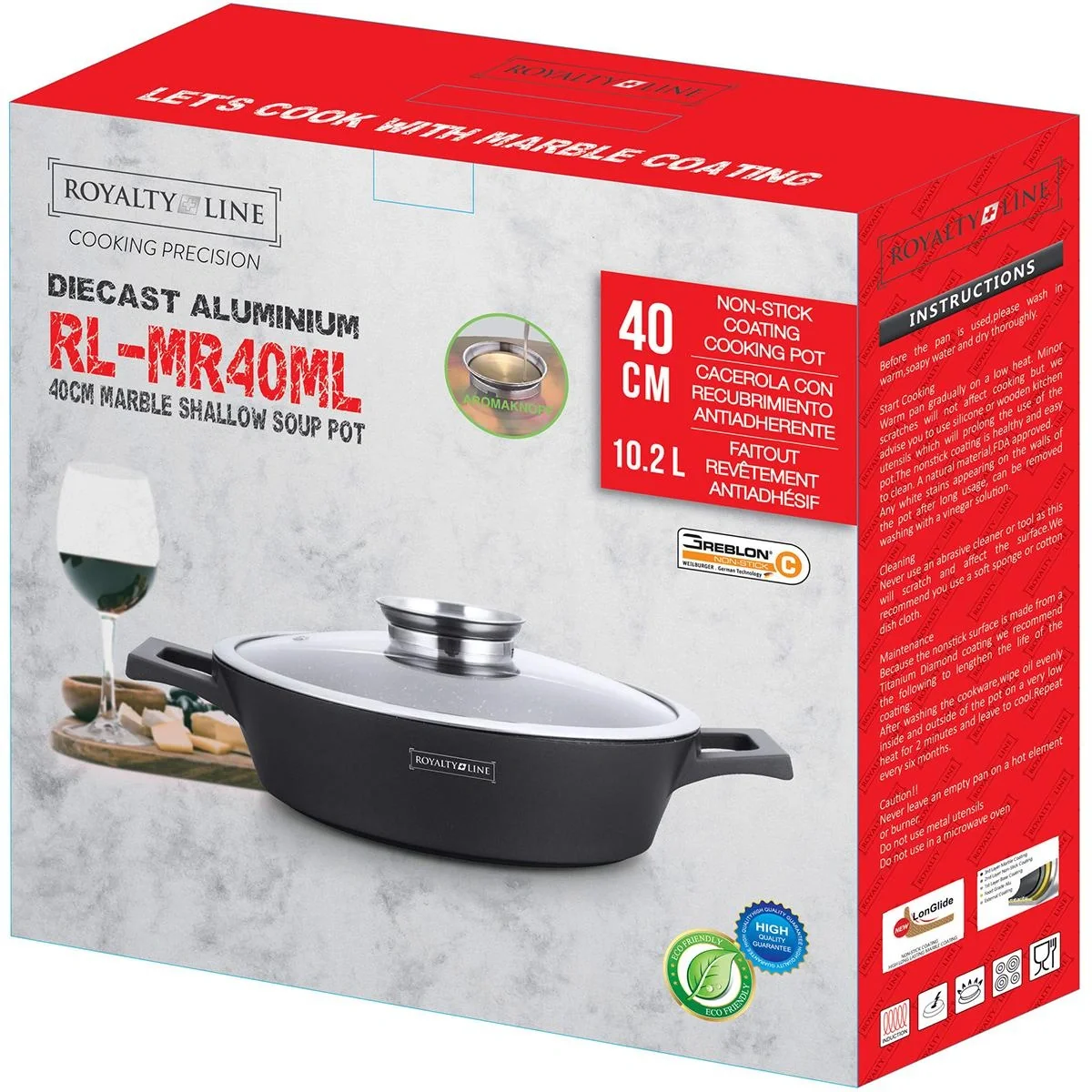 Niedriger Kochtopf / Bratpfanne - mit Glasdeckel - 40 cm - Schwarz - 2