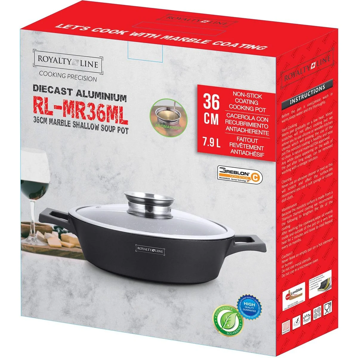 Low Profile Topf / Kasserolle - mit Glasdeckel - und Aroma-Diffusor - 36 cm - 2