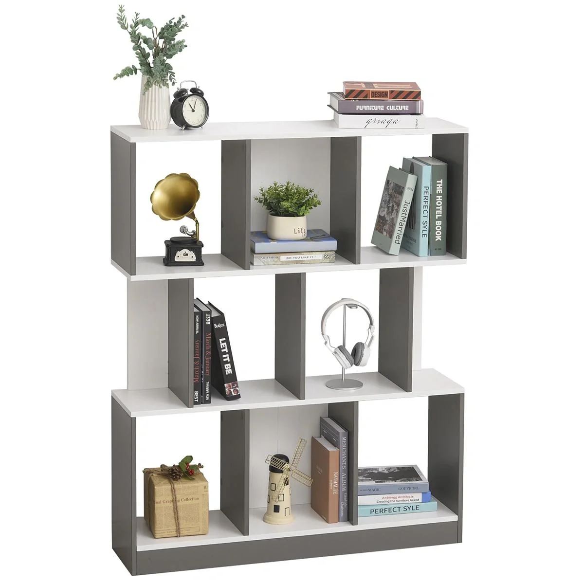 Bücherregal Standregal Büroregal Aktenregal für Büro Wohnzimmer Arbeitszimmer Spanplatte Grau+Weiß 100 x 24 x 124 cm - 4