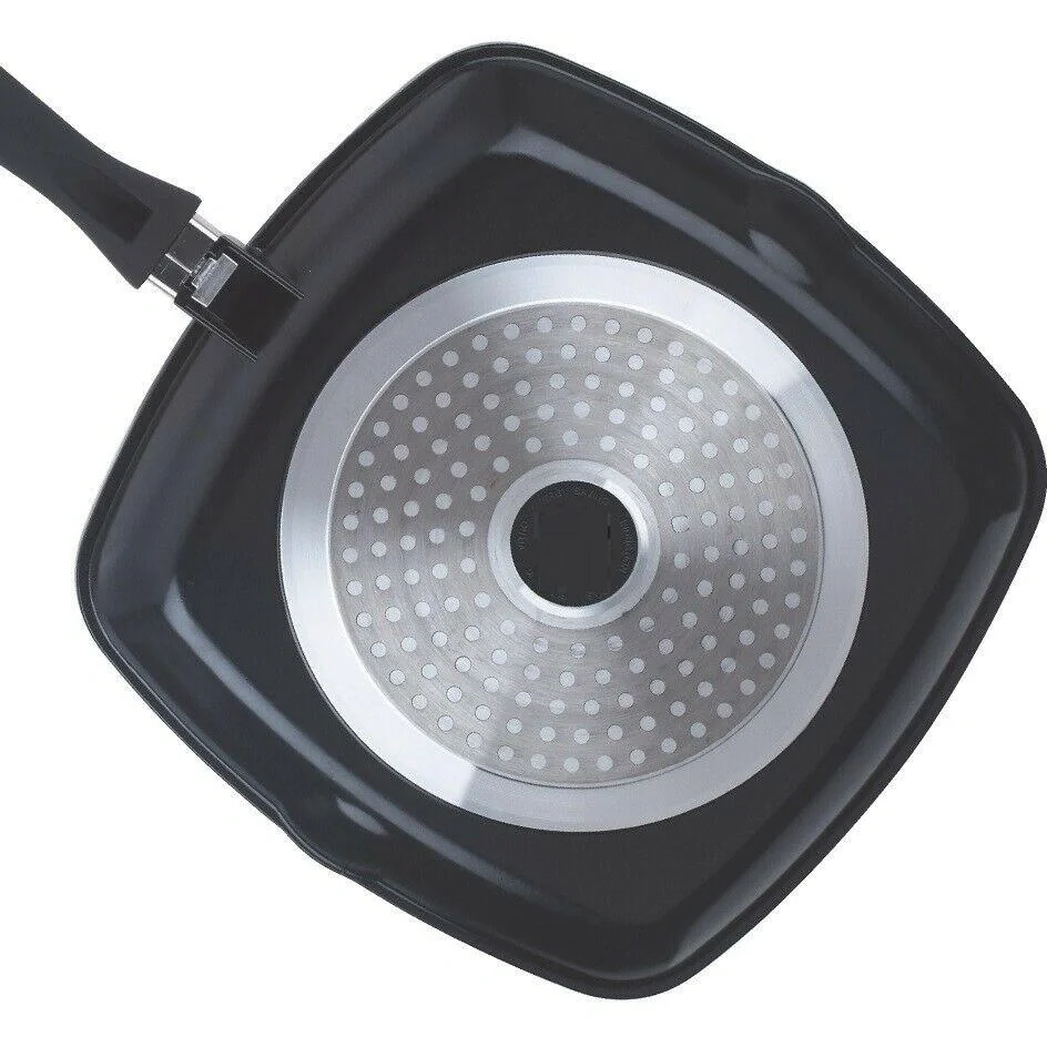 Bratpfanne - mit Deckel - Grillpfanne - Marmorbeschichtung - 28 cm - Schwarz - 3