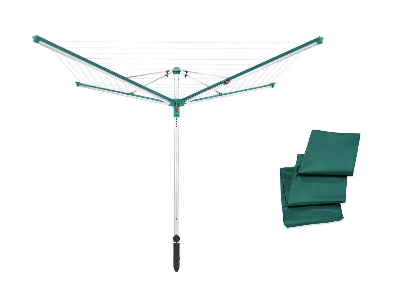 Wäscheschirm, Wäschespinne "Linomatic 500 deluxe Cover", mit Abdeckhülle und Bodenhülse, 50 Meter Leinenlänge - 8