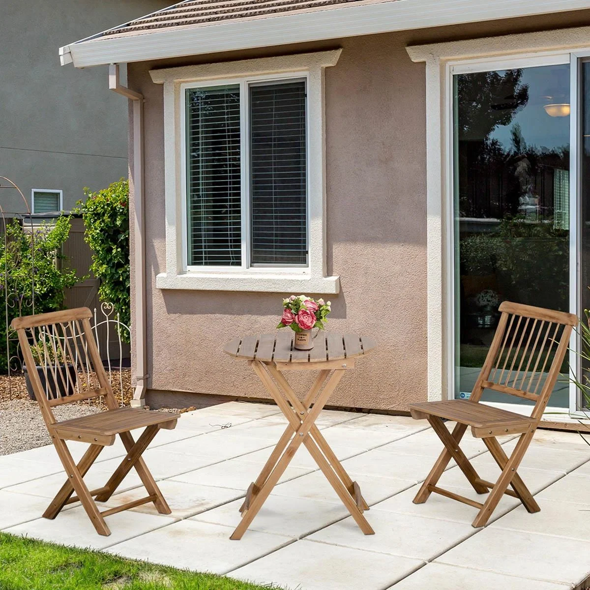 Bistro-Set 3-tlg. Klappbares Holzgarten-Set Balkon-Bistrotisch mit 2 Stühlen Gartenmöbel natur - 5
