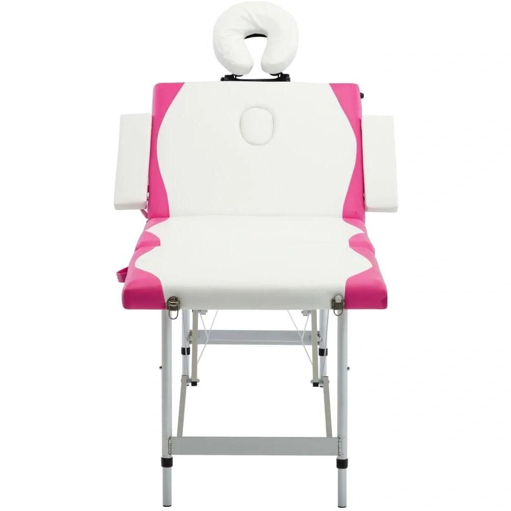 Klappbarer Massagetisch mit 4 Zonen, Aluminium weiß und rosa - 8