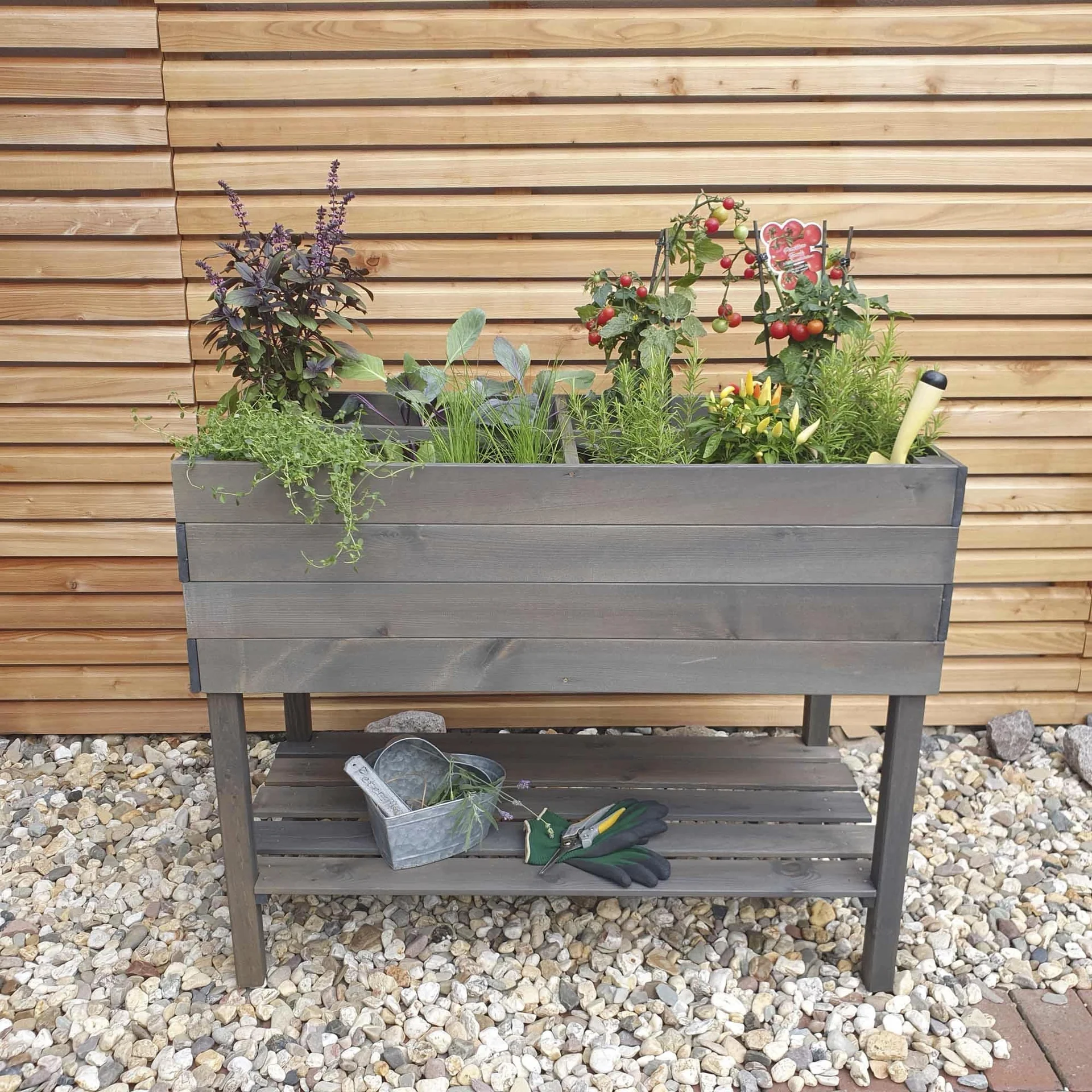 Balkon-Kräuterbeet auf Beinen, grau - 3