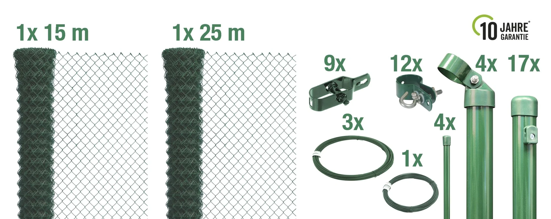 Maschendrahtzaun als Zaun-Komplettset, zum Einbetonieren, grün, Höhe 80 cm, Länge 40 m - 1