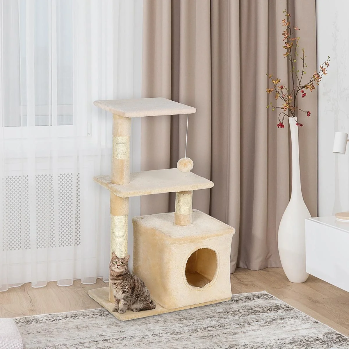 Kratzbaum mit Sisal Katzenbaum Kletterbaum Katzenmöbel Kratzbrett mit weichem Plüsch Katzenspielzeug stabil E1-Klasse Sp - 4