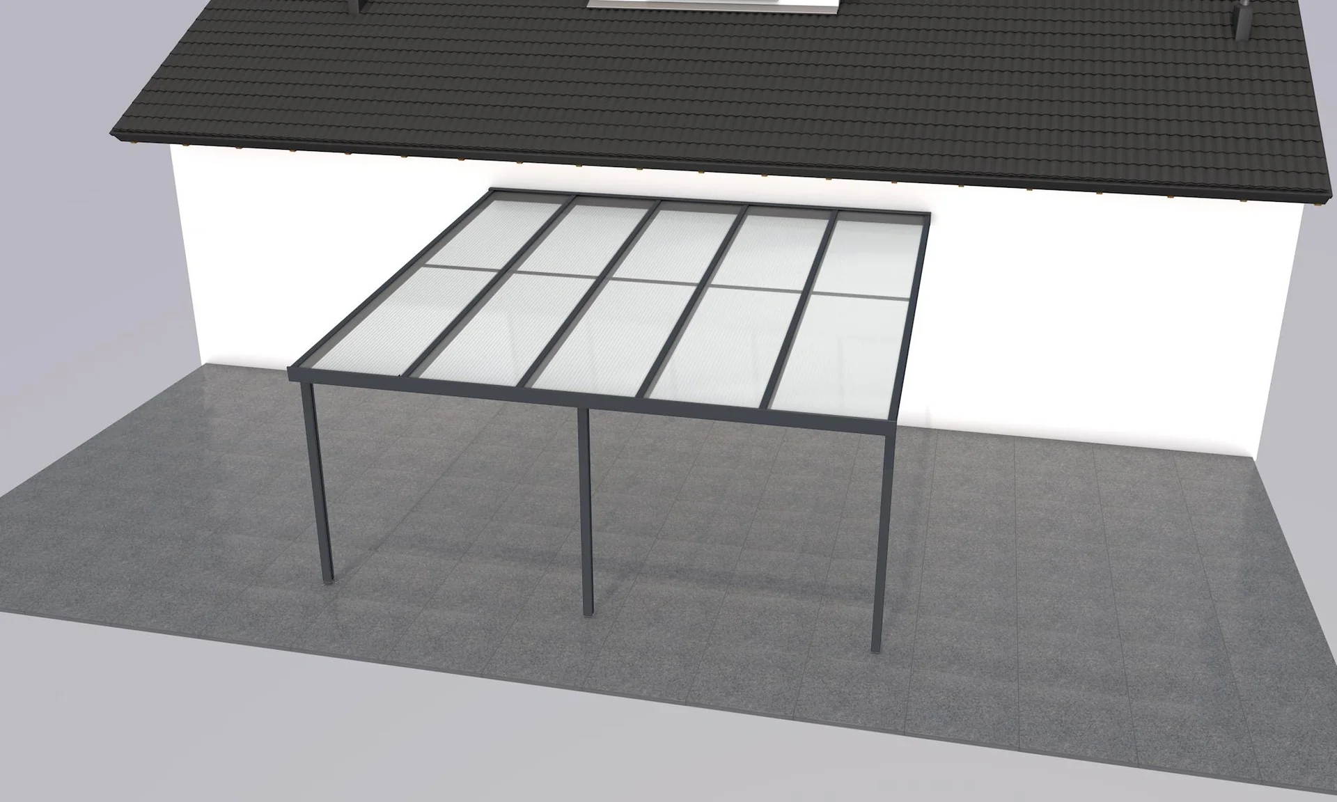 Terrassendach Premium, anthrazit, 5100 x 5060 mm - Polycarbonat Stegplatten 16 mm, klar - 1