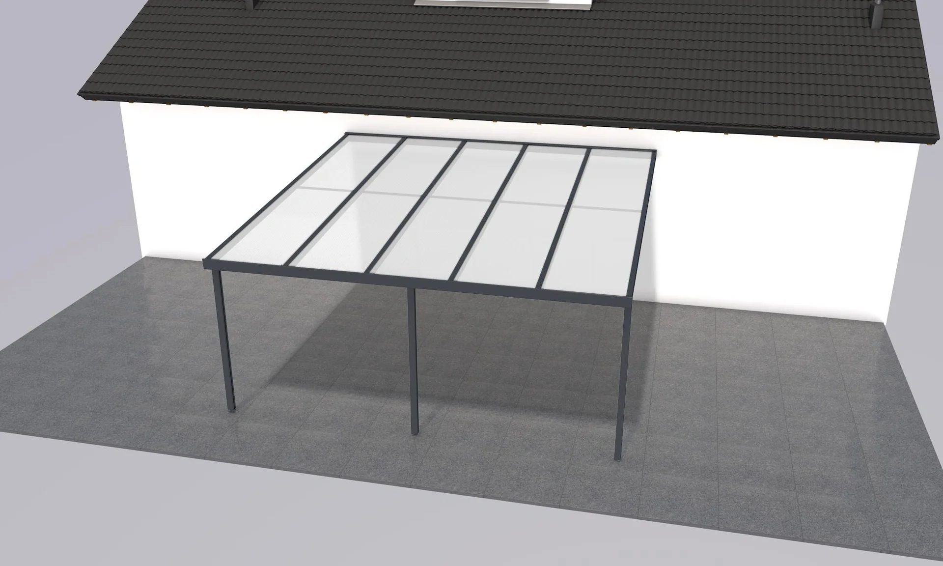 Terrassendach Premium, anthrazit, 5100 x 5060 mm - Polycarbonat Stegplatten 16 mm, opal - 2