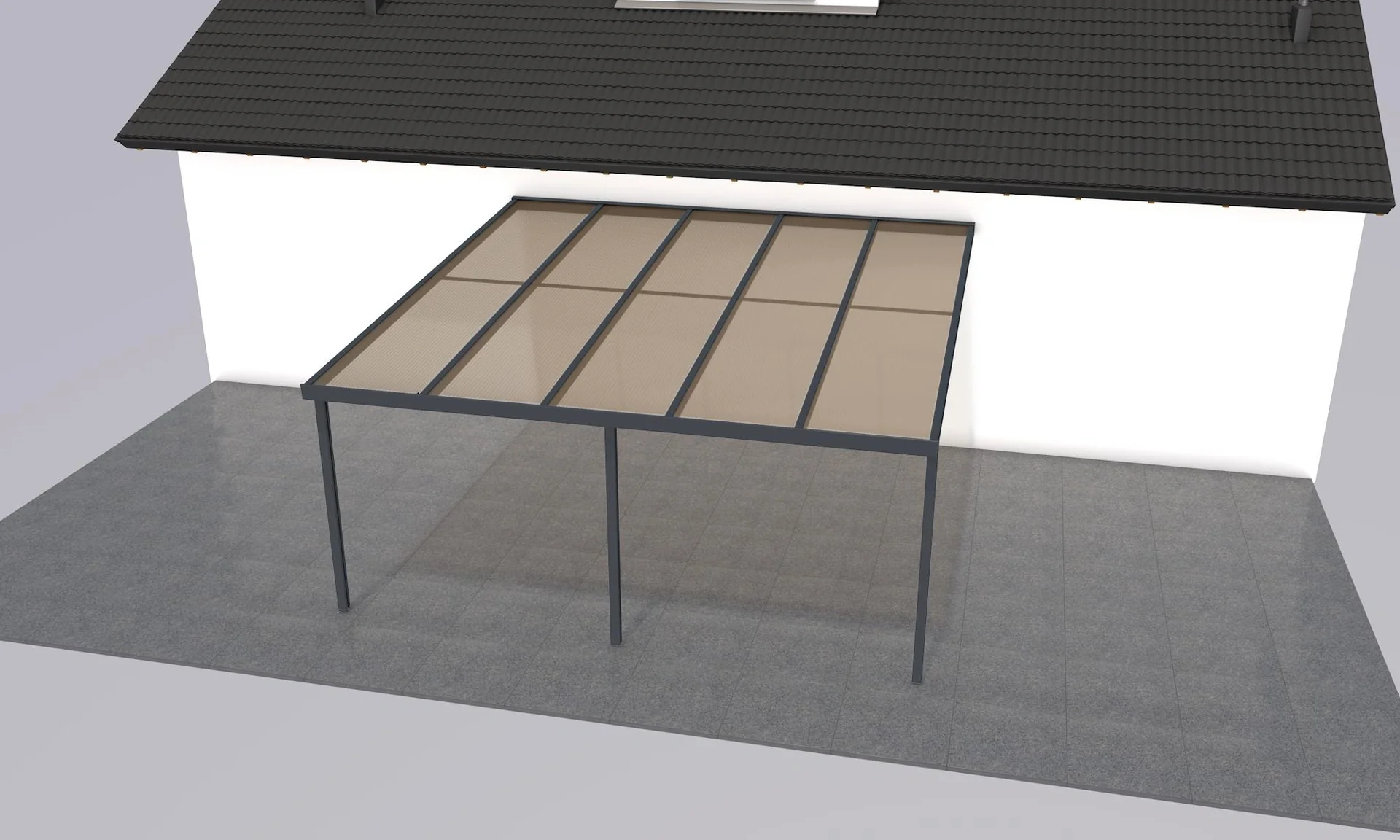 Terrassendach Premium, anthrazit, 5100 x 5060 mm - Acryl Stegplatten 16mm, bronze - 2