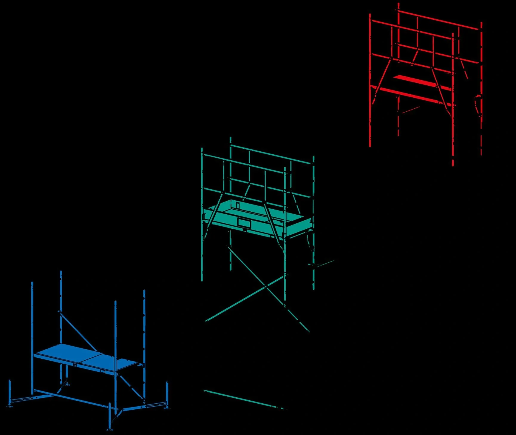 MONTO ClimTec Grundgerüst und 1. Aufstockung, Arbeitshöhe 5 m und 4 Fahrrollen 150 mm - 2
