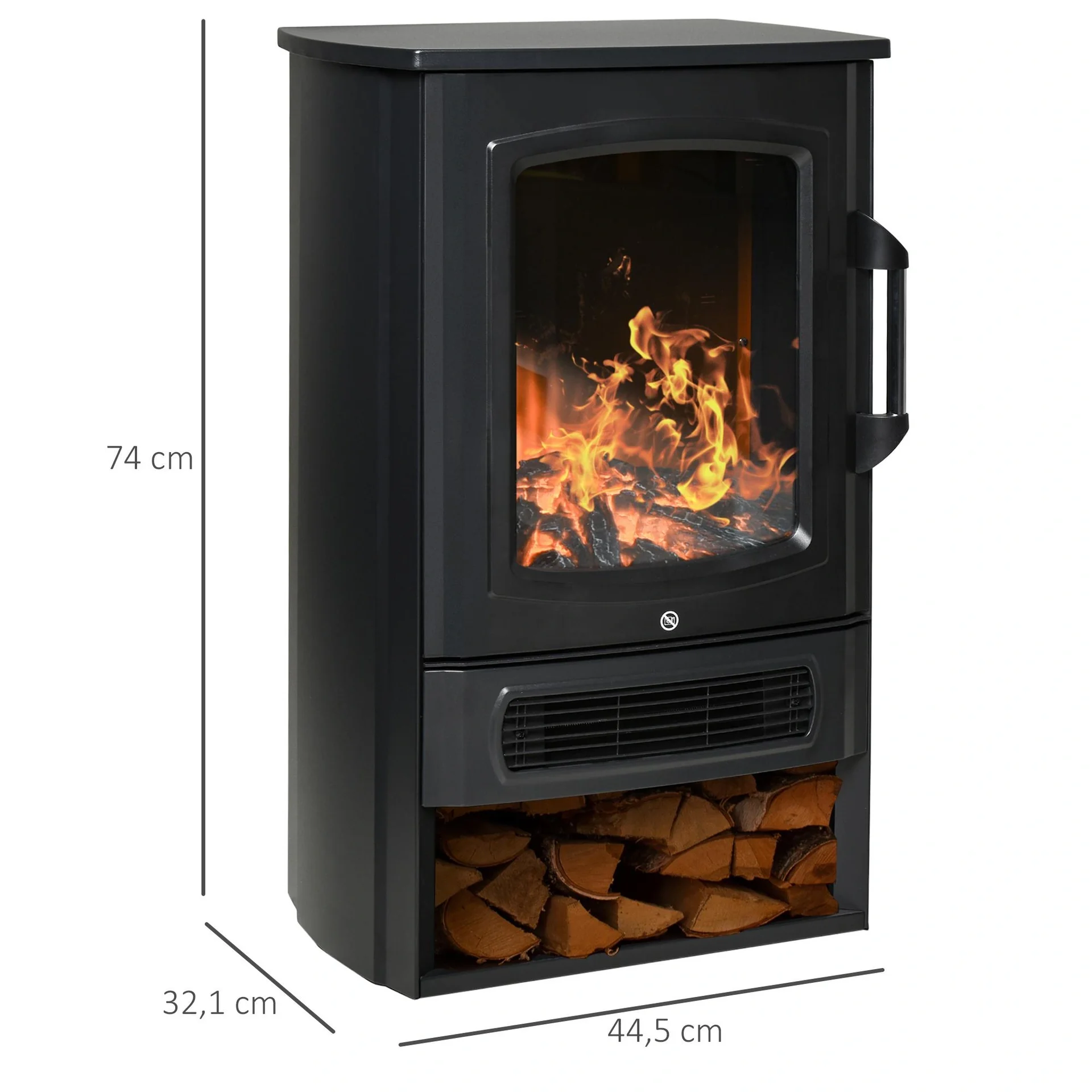 Elektrisches Feuer 1000 W/2000 W mit Flammeneffekt Thermostat 20-25 qm Schwarz - 6