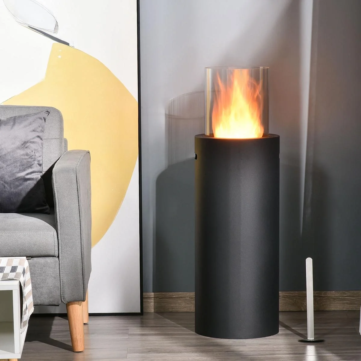 Ethanol-Kamin Bio-Ethanol-Brenner 0,4L 1 Std. Brenndauer 1000W kein Rauch Stahl gehärtetes Glas Schwarz 30 x 30 x 94 cm - 4