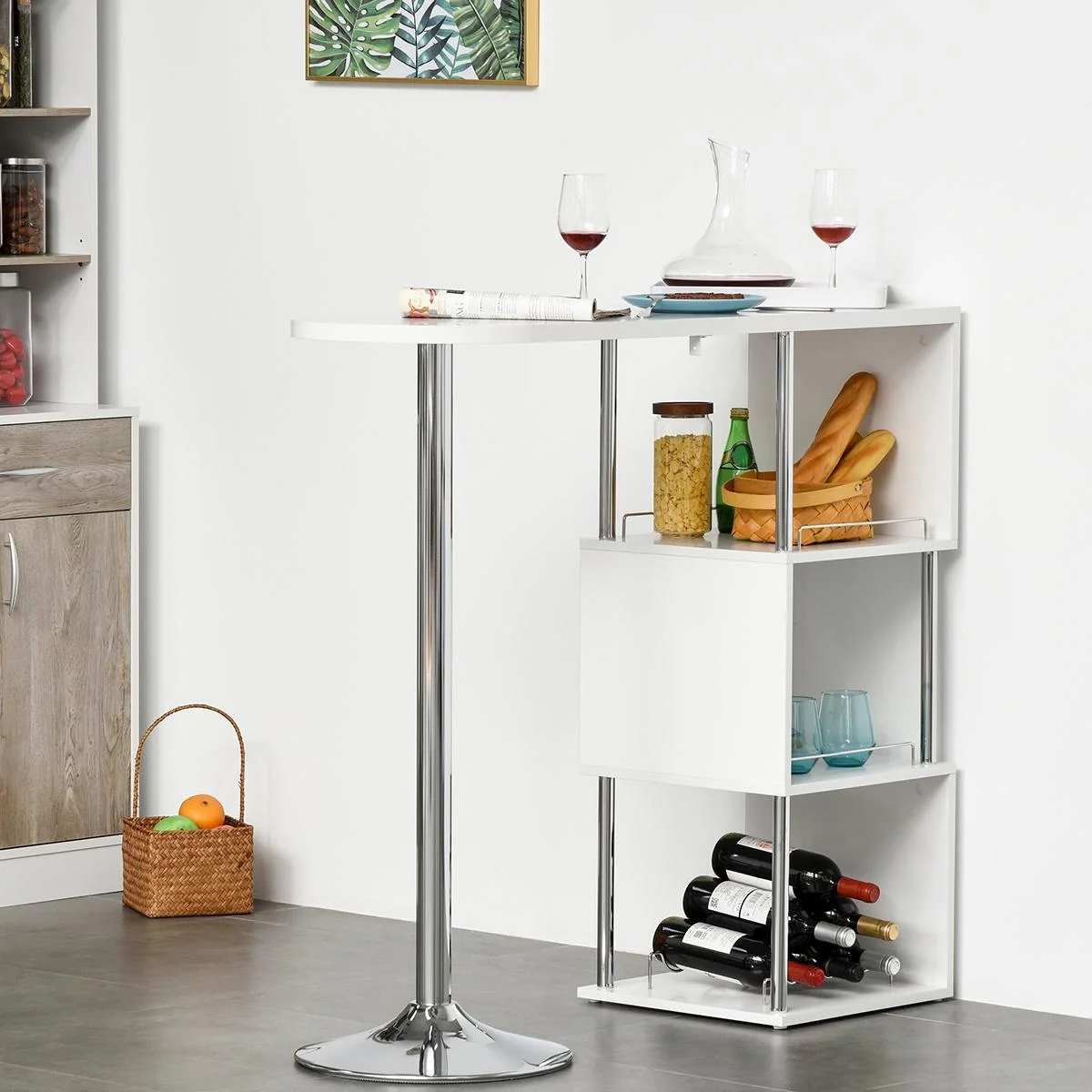 Bartisch Stehtisch mit Eisenrahmen ausgestattet mit einer Anti-Kippvorrichtung abnehmbar für Küche Wohnzimmer Esszimmer, - 4