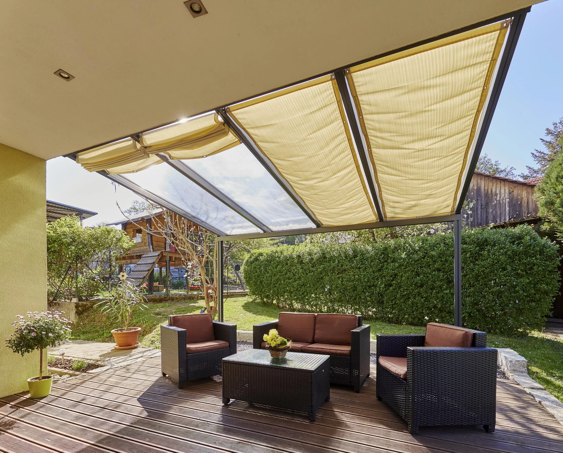 Beschattung mit Seilführung, 1155 x 2900 mm - Stoff Sandstone, beige - 4