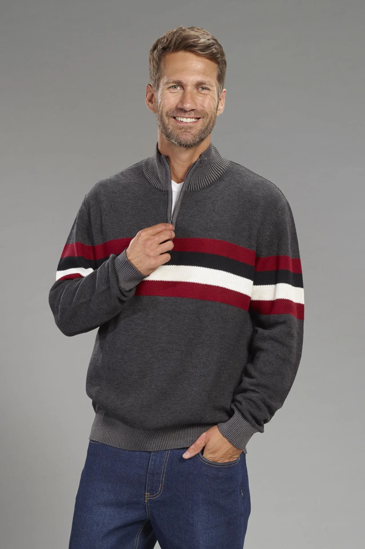 Pullover mit Stehkragen, Farbe grau, Gr.M - 5