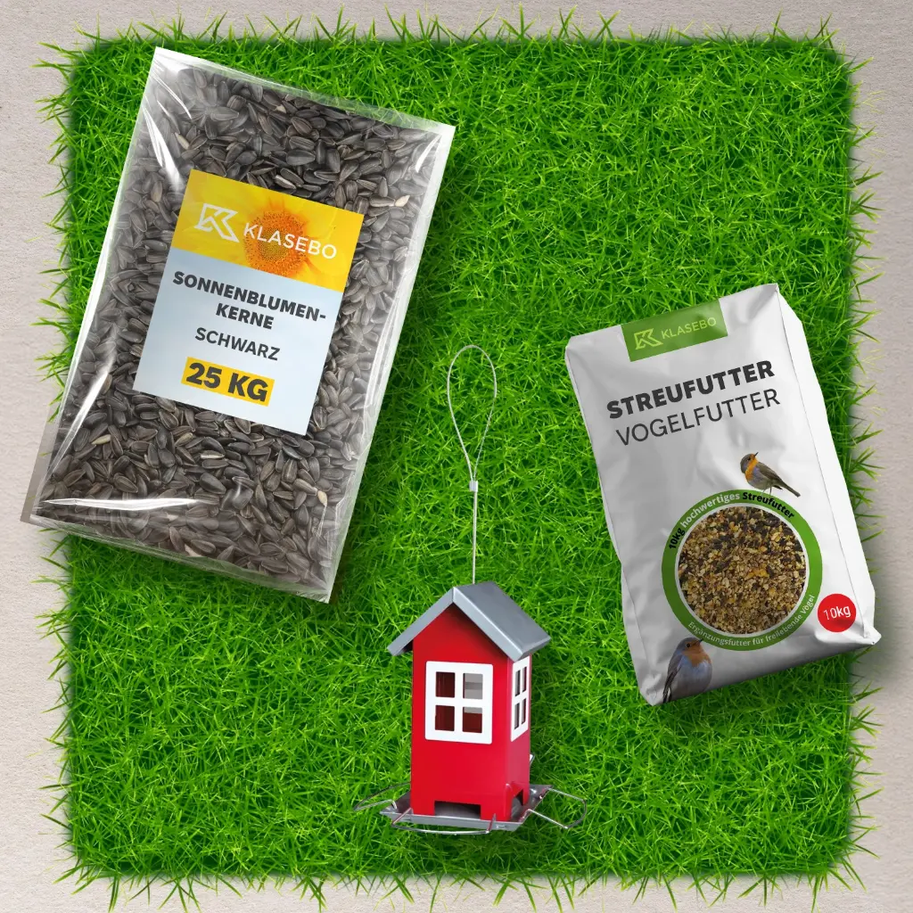 Set 'Sparsam' Vogelfutter mit Futterhaus, Vogelhaus zum Aufhängen.webp