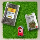 Set 'Sparsam' Vogelfutter mit Futterhaus, Vogelhaus zum Aufhängen.webp