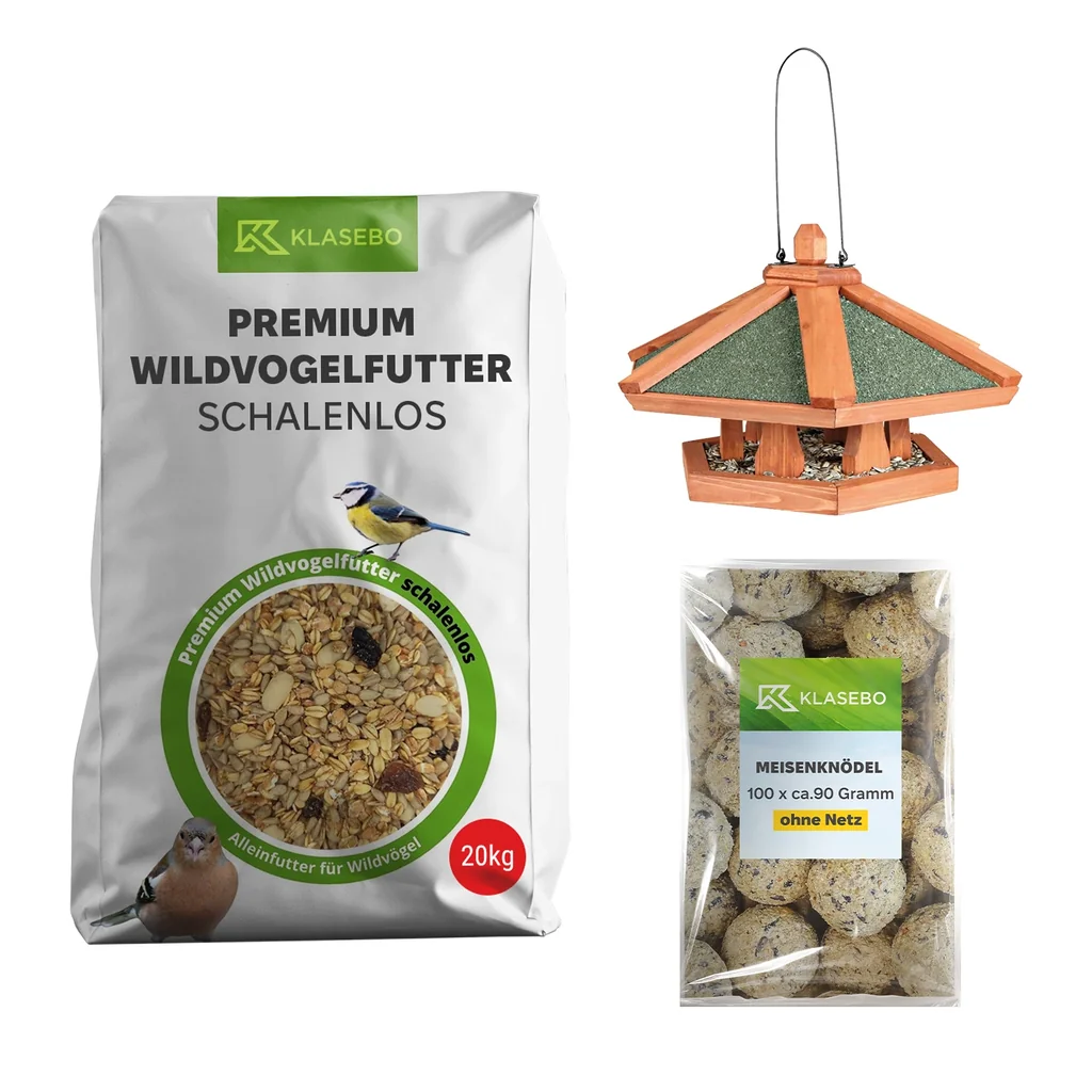 2-Wildvogelfutter Premium plus Futterhaus zum Aufhängen, Vogelhaus Holz, Kiefer, 42x24cm.webp