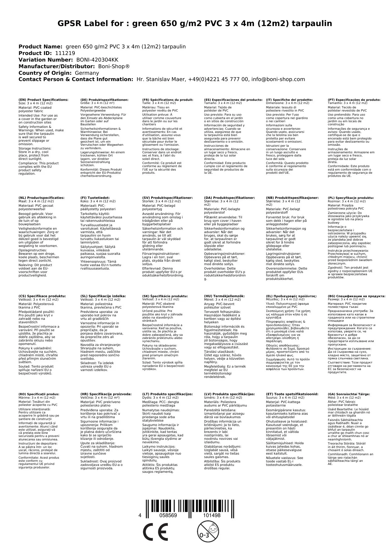grün 650 g/m² PVC 3 x 4m (12m²) Plane-2