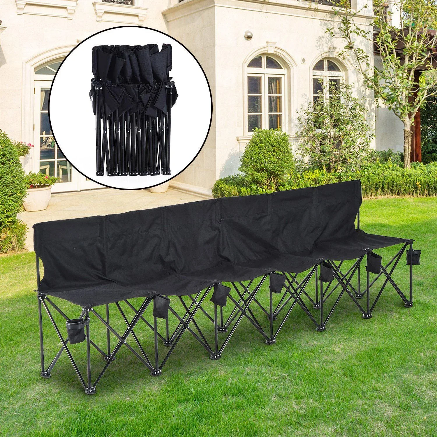 Campingbank Faltbank 6-Sitzer mit Tragetasche schwarz - 3