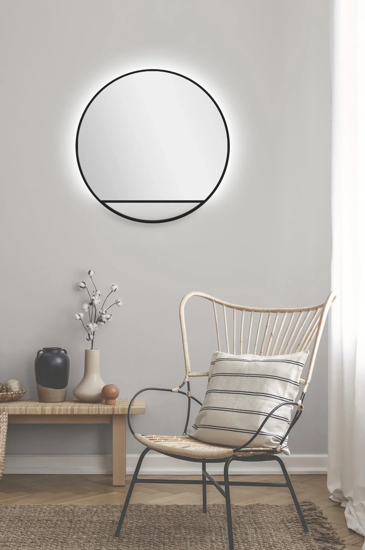 Dekorativer Wandspiegel "Black Hole" - Light indirekter LED Beleuchtung Ø 60 cm - 2