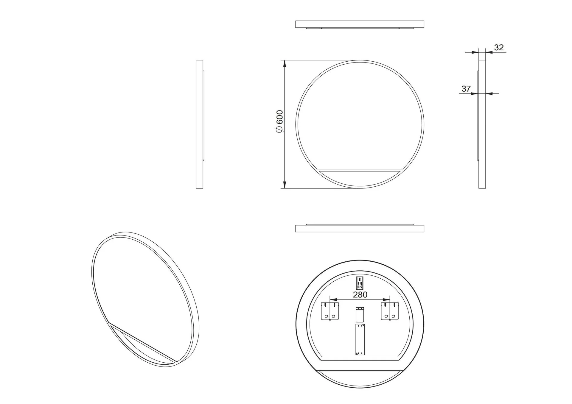 Dekorativer Wandspiegel "Black Hole" - Light indirekter LED Beleuchtung Ø 60 cm - 5