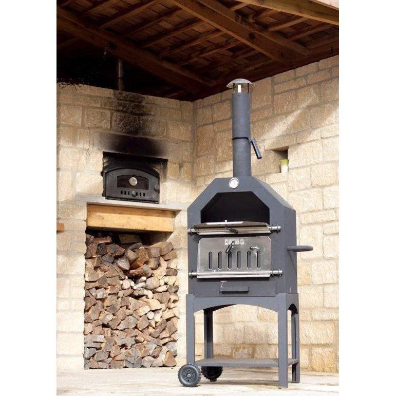 Vargan Holzkohlegrill - Pizzaofen - Smoker - 3-in-1 - Grillfläche 34 x 24 cm - mit Thermometer - 2