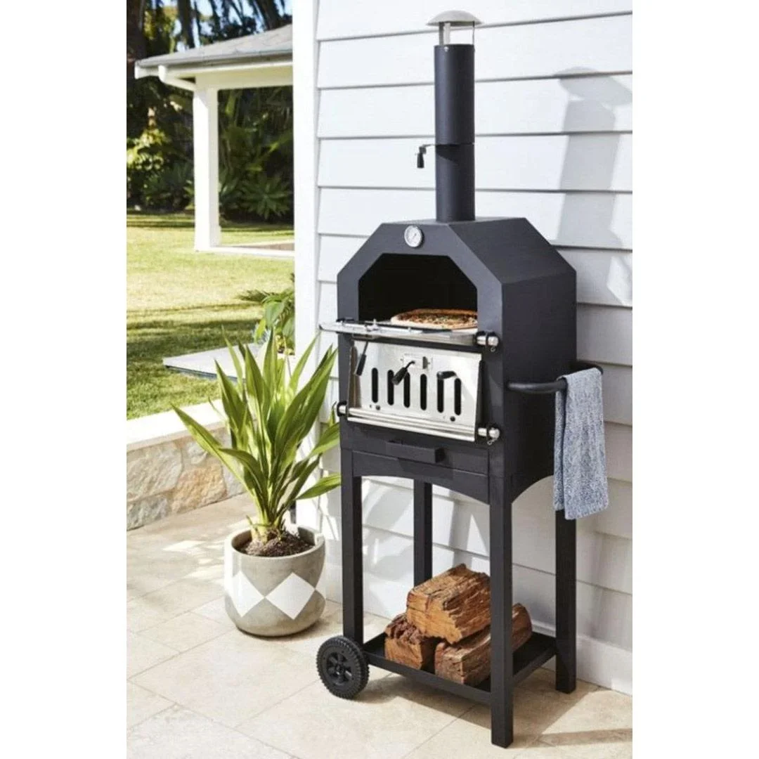 Vargan Holzkohlegrill - Pizzaofen - Smoker - 3-in-1 - Grillfläche 34 x 24 cm - mit Thermometer - 4