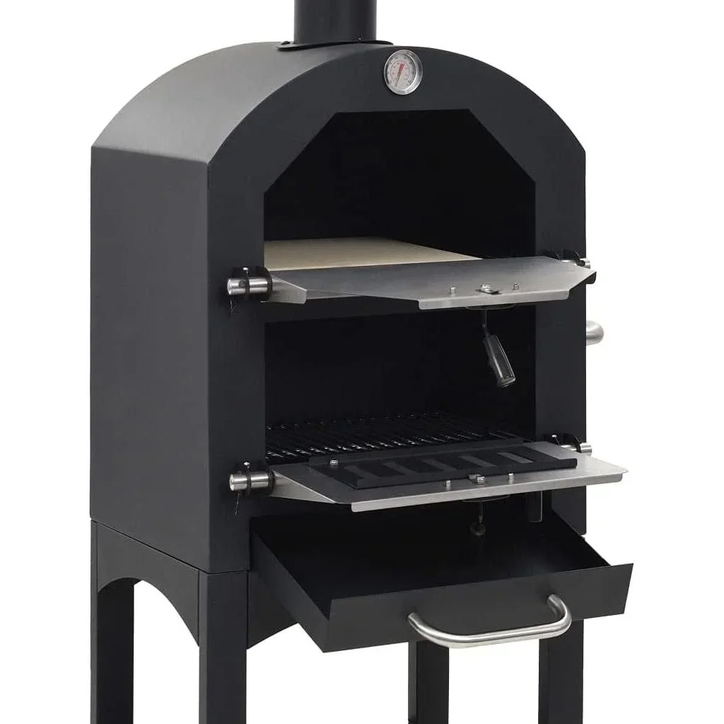 Vargan Holzkohlegrill - Pizzaofen - Smoker - 3-in-1 - Grillfläche 34 x 24 cm - mit Thermometer - 5