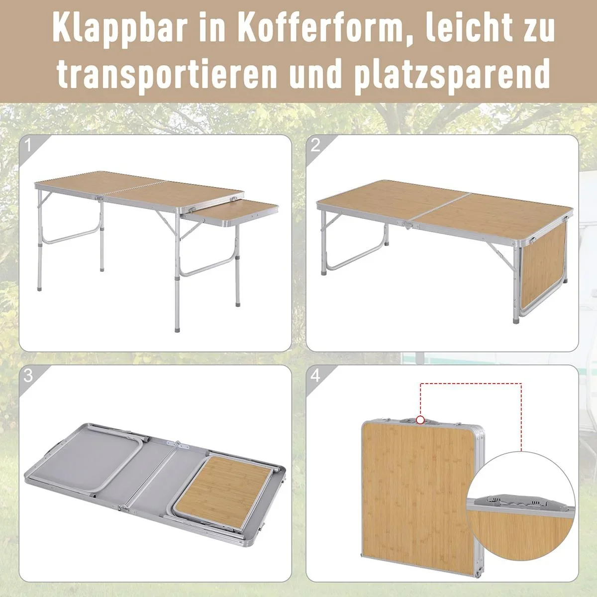 Picknicktisch mit seitlicher Tischplatte hellbraun - 1