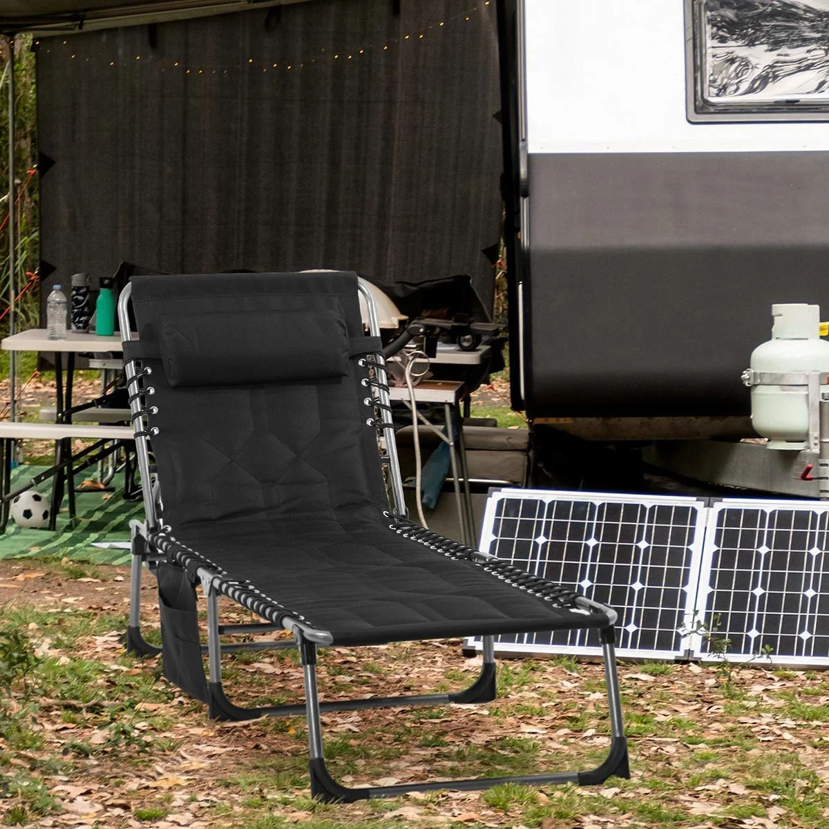 Sonnenliege klappbar - mit Kissen - verstellbar - Schwarz - 188 x 57 x 30 cm - 3