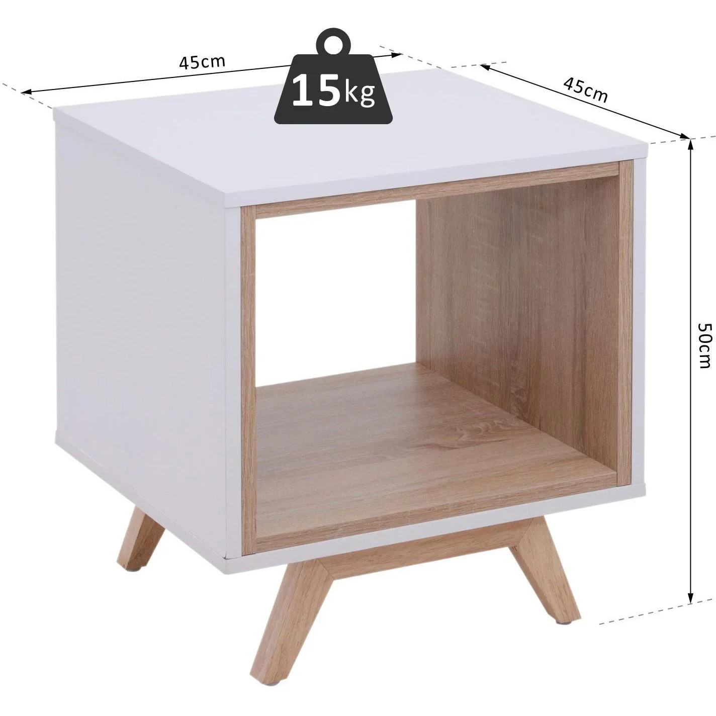 Nachttisch Nachtschrank Beistelltisch Flurkommode mit 1 offenem Fach 45 x 45 x 50 cm - 1