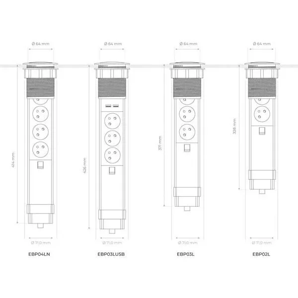Pop-Up Steckdose mit 4 Steckdosen - Pin-earth - 3