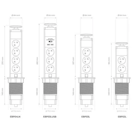 Pop-Up Steckdose mit 4 Steckdosen - Pin-earth - 4